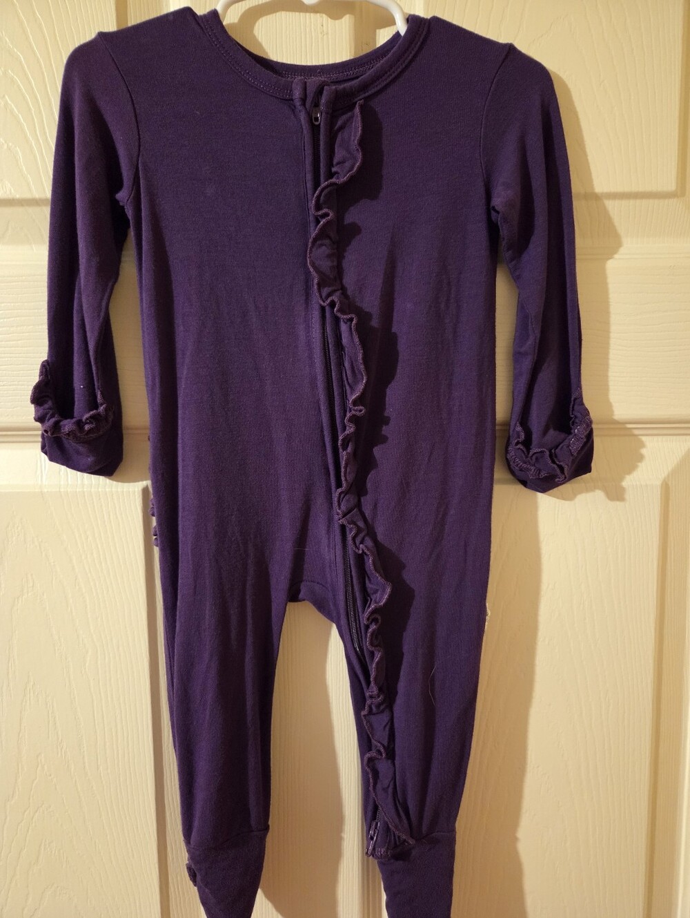 Girls Purple Ruffle-Trim Footie One-Piece Bamboo Sleeper